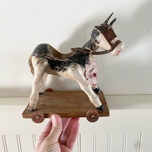 Vintage Black and White Wooden Horse Figurine or planter